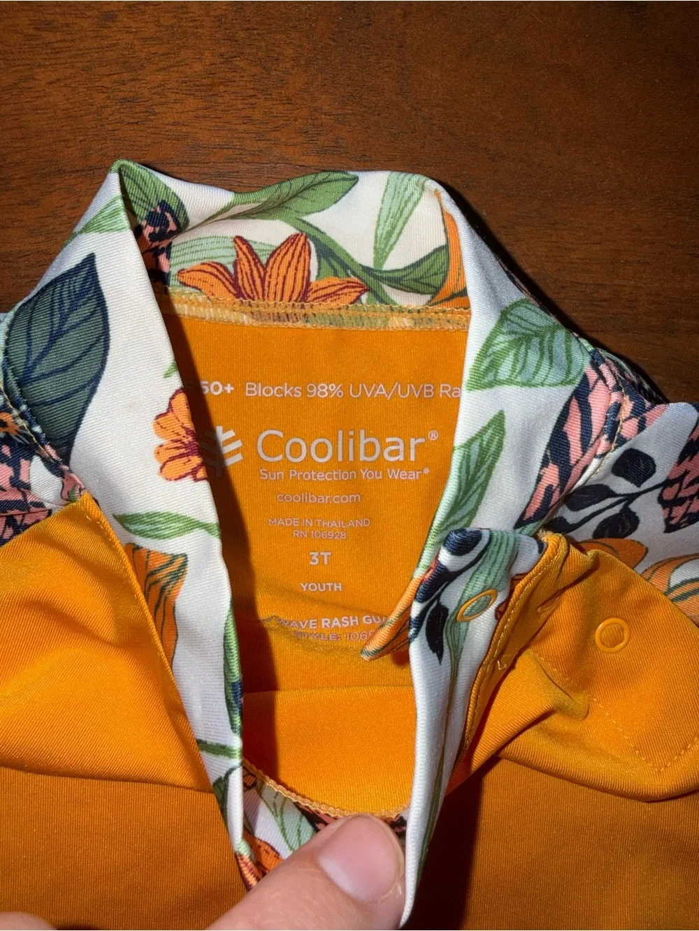 Coolibar Orange Floral Raglan Long-Sleeve Swim Rashguard‎
